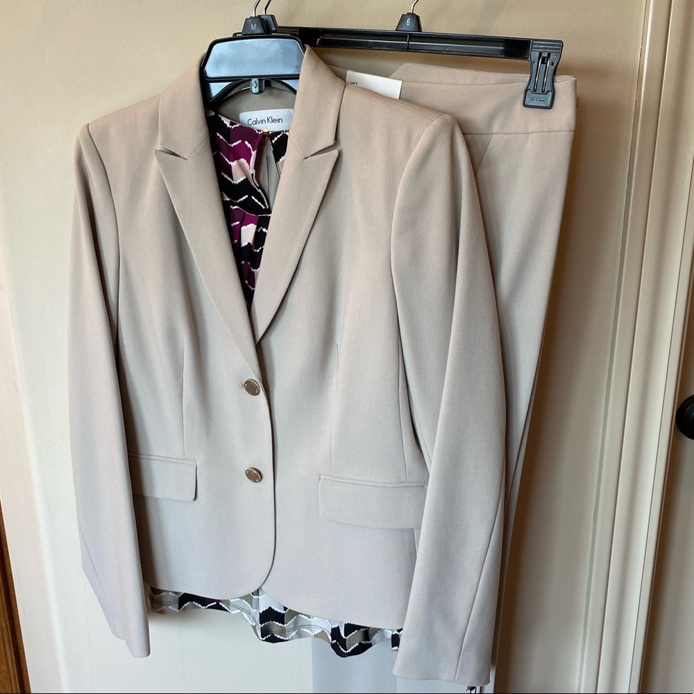 Women’s Calvin Klein Suit with blouse, jacket, and pants.